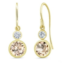 Gem Stone King 14K Yellow Gold Peach Morganite and Moissanite Drop Dangle Earrings for Women (1.40 Cttw, Gemstone October Birthstone, Round 6MM and 3MM)