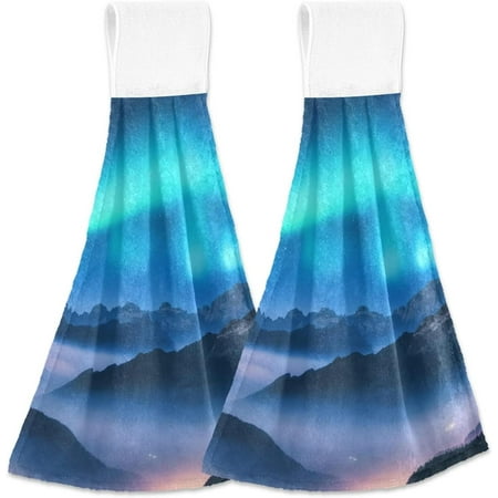 

Bestwell Hanging Kitchen Towel 12 x 17 Blue Aurora Towel Set 2 Pieces of Dry Towels for Kitchen Bathroom Laundry Room Table
