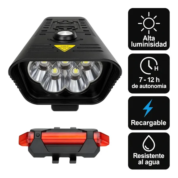 Lámpara LED Bicicleta BLCV10 5000lm Delantera y Trasera Recargable USB
