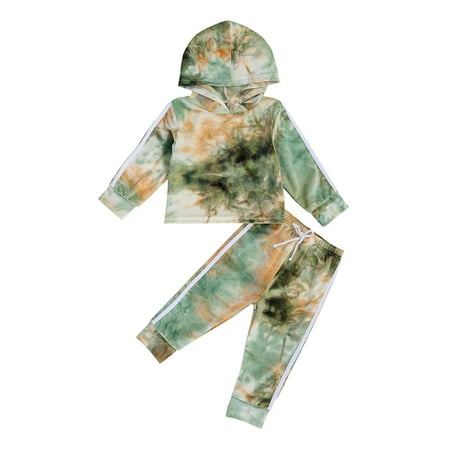 

Fanvereka Baby Tie Dye Clothes Set Long Sleeve Hooded Pullover+Drawstring Sweatpants Boys Girls Autumn 2Pcs Casual Outfits