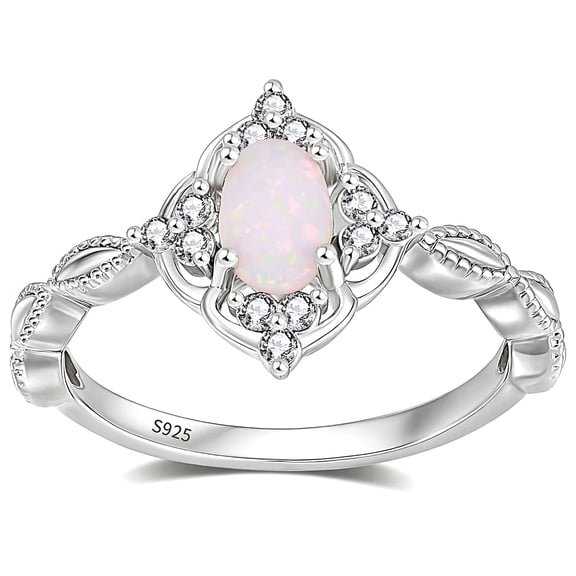 Aurelia Opal Ring for Women by Ginger Lyne Sterling Silver Oval Gemstone Cubic Zirconia