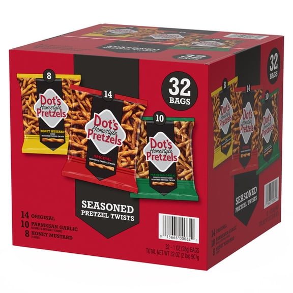 Dot’s Homestyle Seasoned Pretzel Twists Variety Pack, 1 oz, 32-Count – Individually Wrapped Snack Pretzels