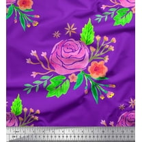 Soimoi Purple Cotton Duck Fabric Leaves & Rose Floral Print Fabric by Yard 42 Inch Wide
