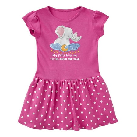

Inktastic My Sister Loves me to the Moon and Back Elephant Family Gift Toddler Girl Dress