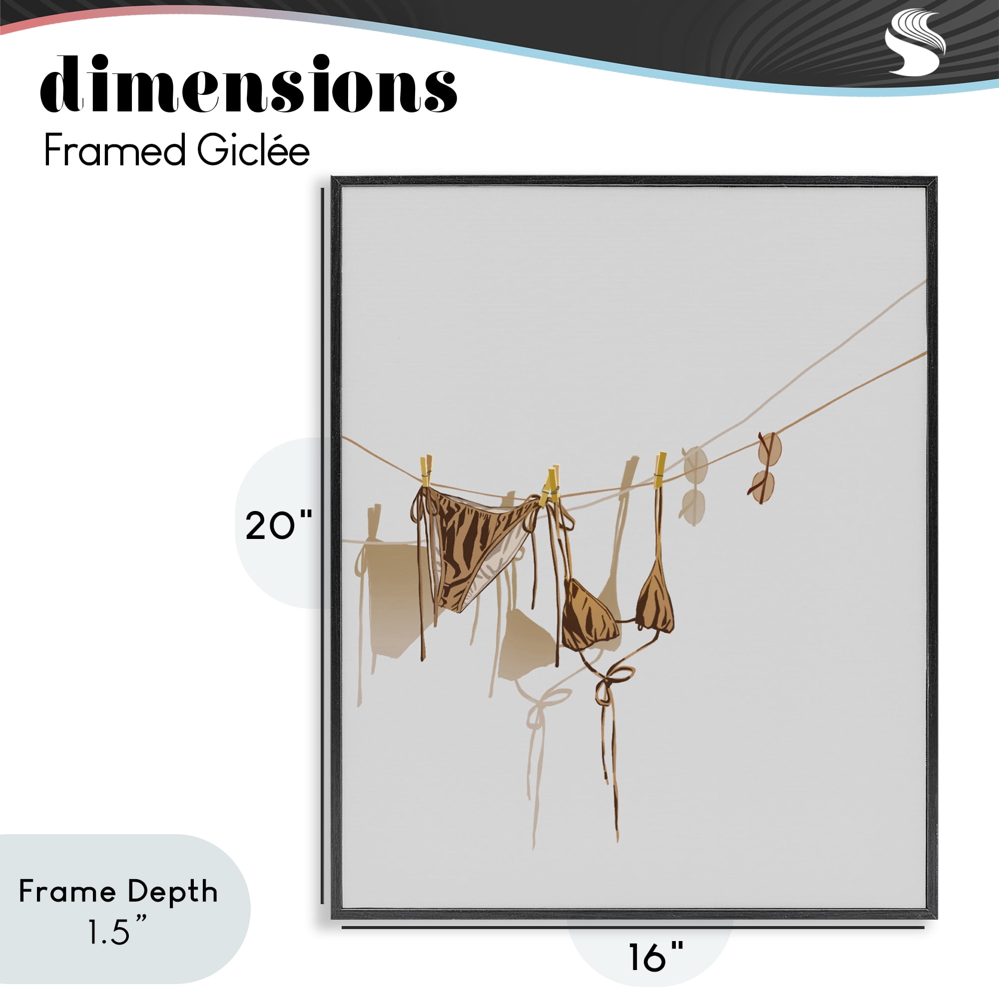 Stupell Industries Sunlit Bikini on Clothesline Black Framed Giclee Art, design by Ziwei Li