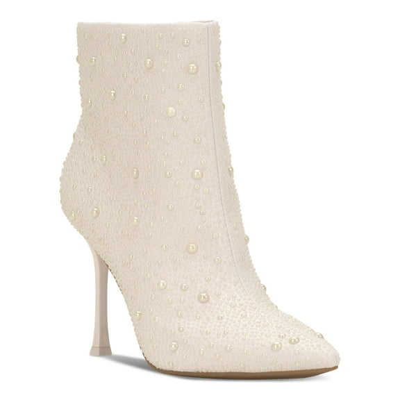 INC Womens Ivory Rhinestone Padded Rakima2 Pointed Toe Flare Zip-Up Dress Booties 6 M