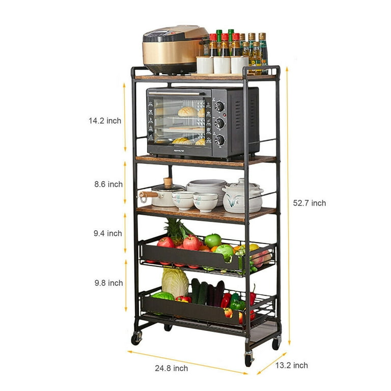 FUNKOL 5 Layer Chrome(Silver) Kitchen Shelf Metal Heavy-Duty Craft Free Standing Storage Tool Cart Height Adjustable