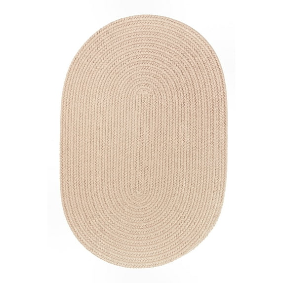 Indoor/Outdoor Solid Beige Area Rug, Braided Textured Design, 2Ft. X 6Ft. Oval Runner Reversible Carpet