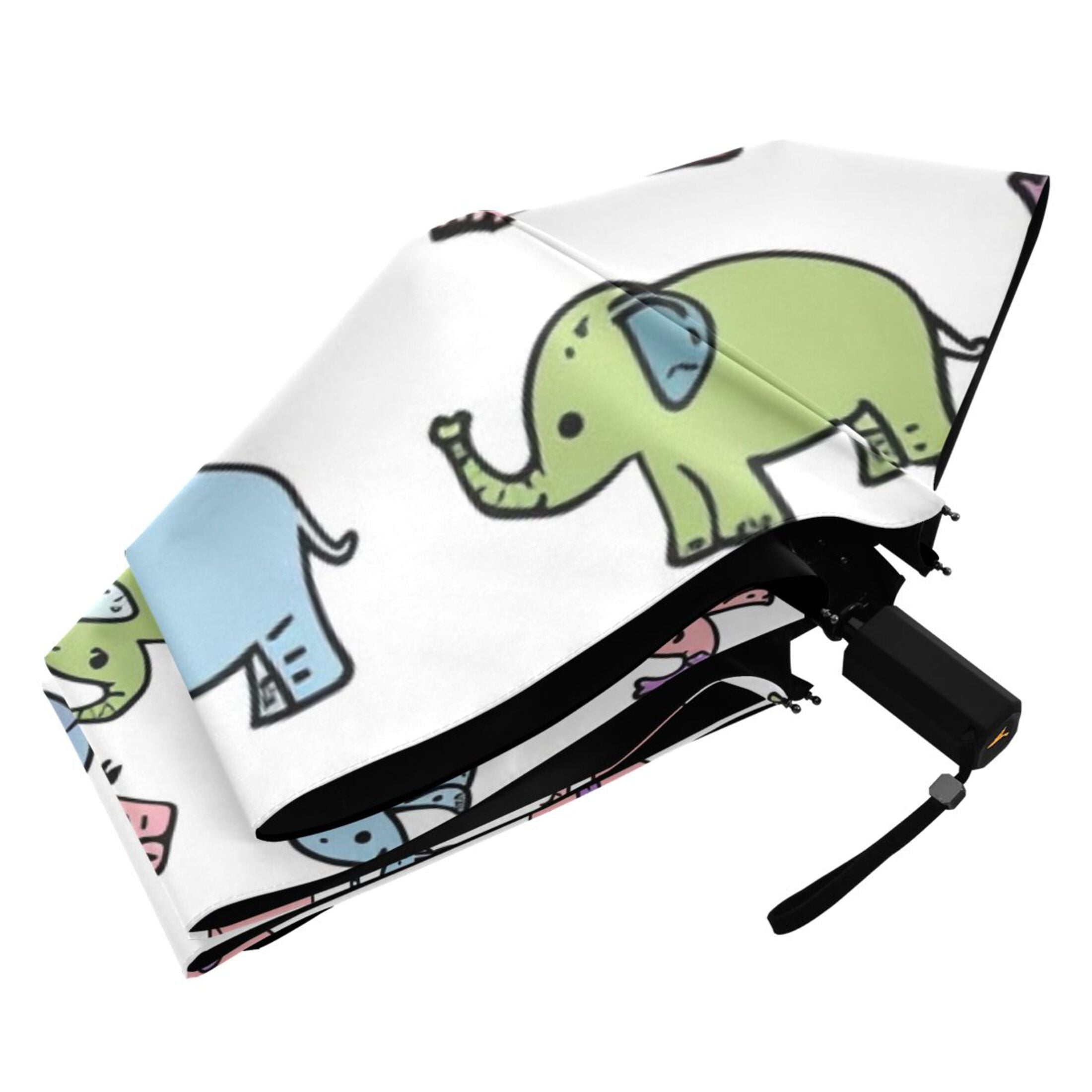 Cartoon Elephants UPF 50+ Compact Folding Umbrella for Rain Windproof Travel Umbrella Lightweight Packable