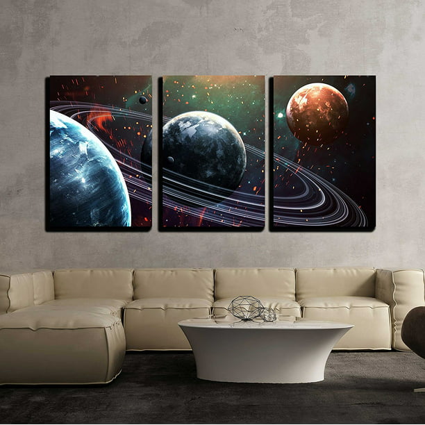 wall26 - 3 Piece Canvas Wall Art - Universe Scene with Planets, Stars ...