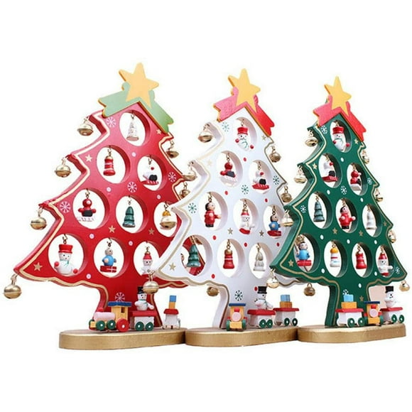 Arbre de Noël en bois bricolage dessin animé Noël ornement cadeau Table bureau décoration décoration de Noël (blanc)