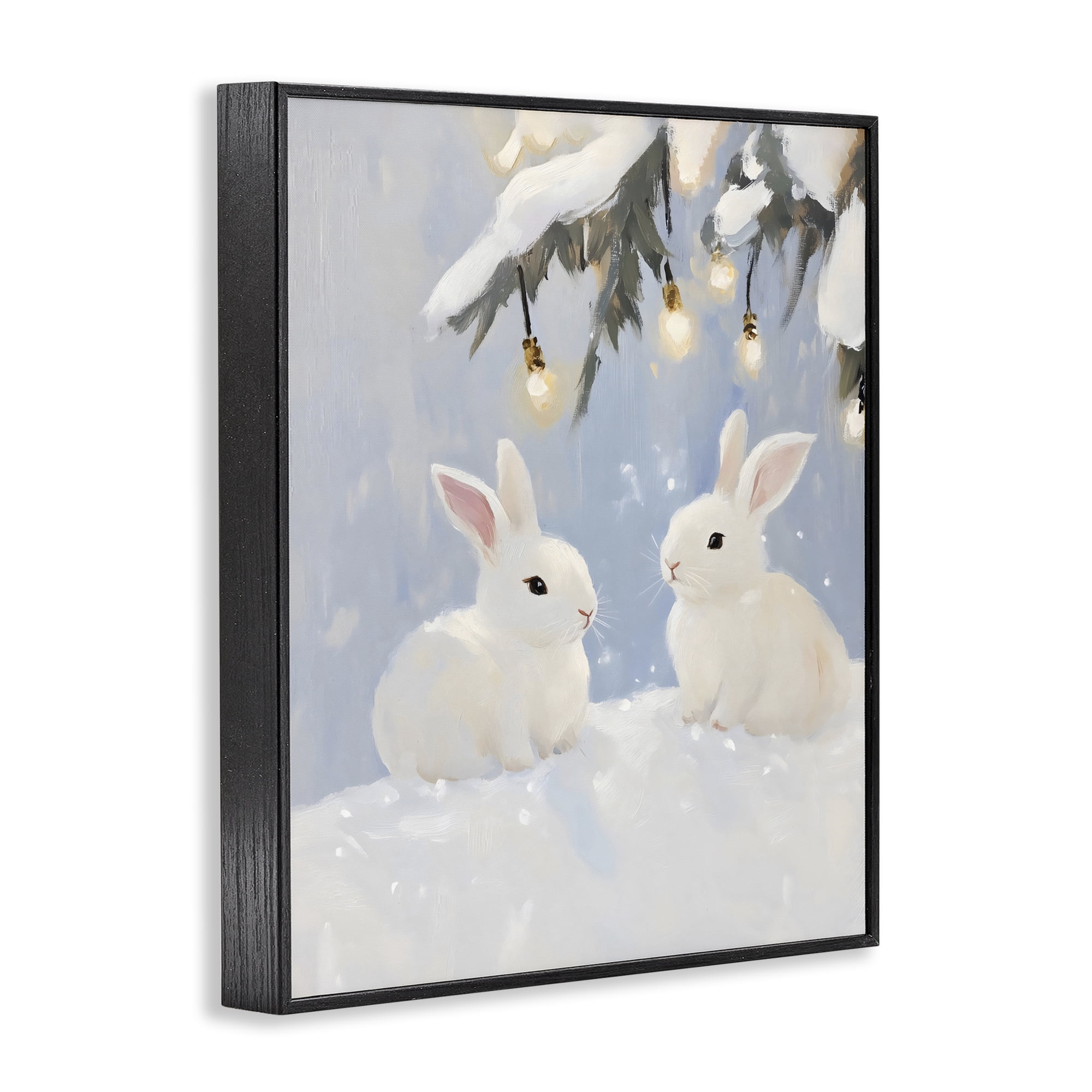 Stupell Industries Winter Bunnies Under Twinkling Lights Black Framed Giclee Art, design by The Prints Vibe