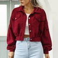 thumbnail image 4 of clear 50% off Usmixi Womens Cropped Coat Corduroy Jacket for Women Long Sleeve Lapel Button Up Shacket Coat Casual Solid Ladies Fall Loose Outerwear Tops with Pocket Winter Cropped Coat, 4 of 7