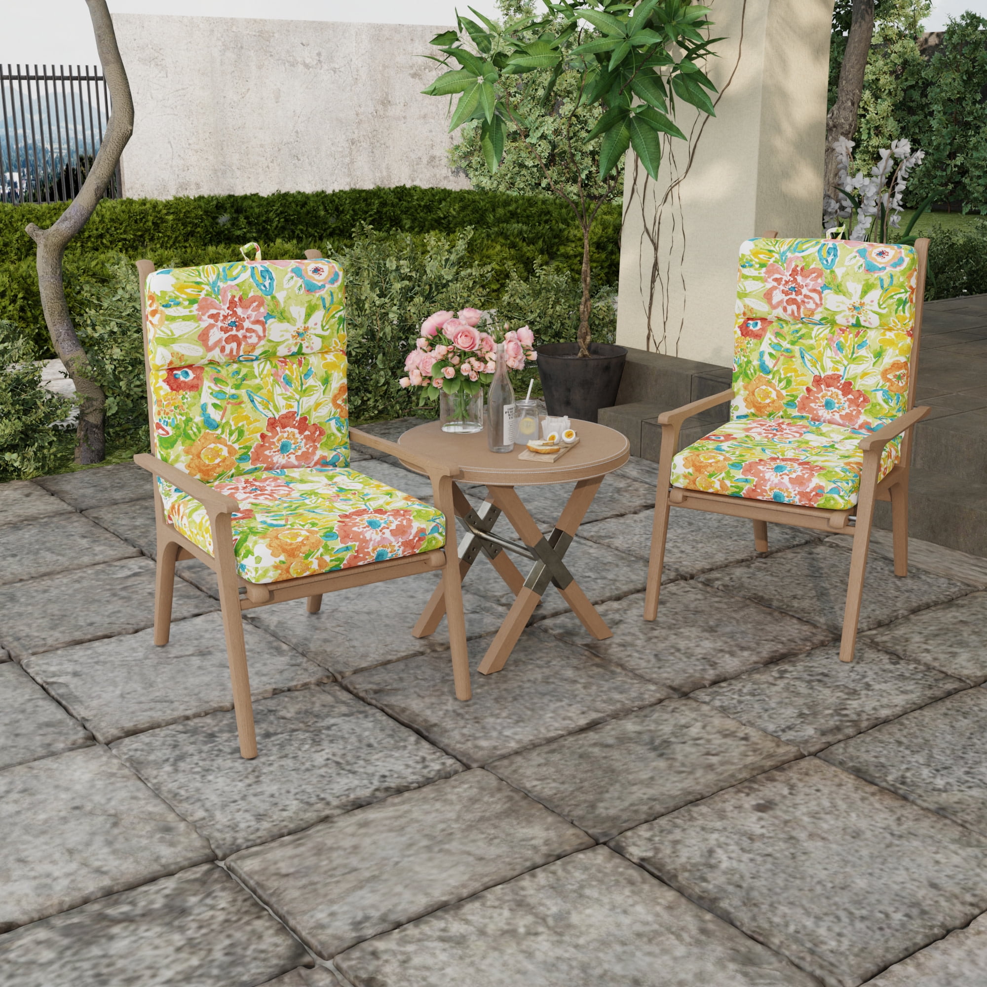 Jordan Manufacturing 44" x 22" Sun River Garden Multicolor Floral Rectangular Outdoor Chair Cushion with Ties and Hanger Loop