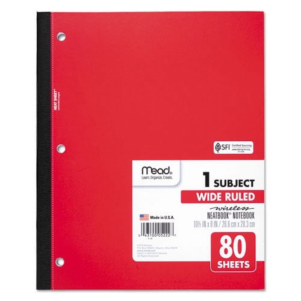 Wireless Neatbook Notebook, 1 Subject, Wide/legal Rule, Randomly Assorted Covers, 10.5 X 8, 80 Sheets | Bundle of 10 Each