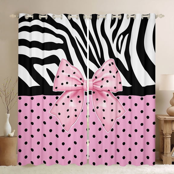 Homewish Polka Dots Bowknot Black Out Curtains for Kids Teens Boys Girls,Animal Zebra Print Curtains Pack of 2 (42x63 Each),Dreamy Princess Bedroom Curtains,Microfiber Bedroom Decor