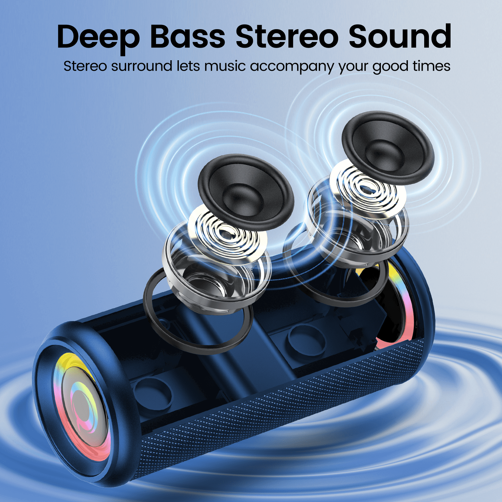 Portable Bluetooth Speaker, Bluetooth 5.4 Wireless Speaker with 20W HD Loud Stereo Sound, 20H Playtime, IP7 Waterproof, LED Lights, TWS Pairing, Built-in Mic, for Outdoor, Party, Home, Gift