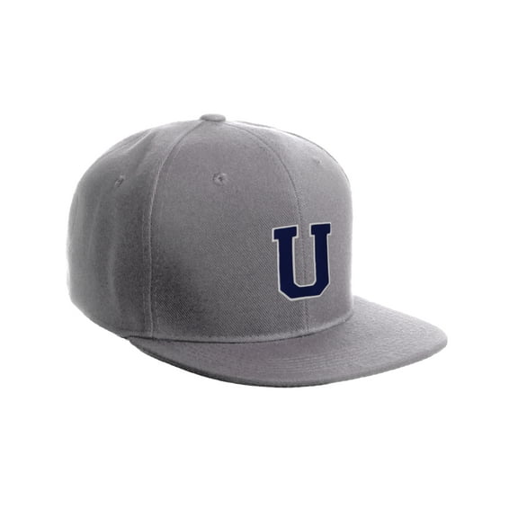 Classic Snapback Hat Custom A to Z Initial Letters, Light Grey Cap White Navy