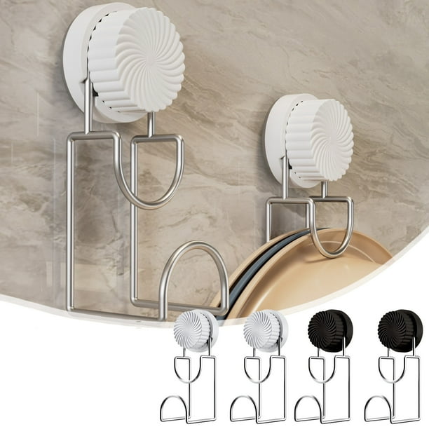 Juego de ganchos de lavabo con ventosa giratoria | Estante de almacenamiento montado en la pared sin taladro | Hierro de soporte de carga fuerte | Impermeable Resistente a la oxidación | Paquete de