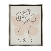 Stupell Industries Woman & Butterfly Line Doodle Abstract Painting Gray Floater Framed Art Print Wall Art