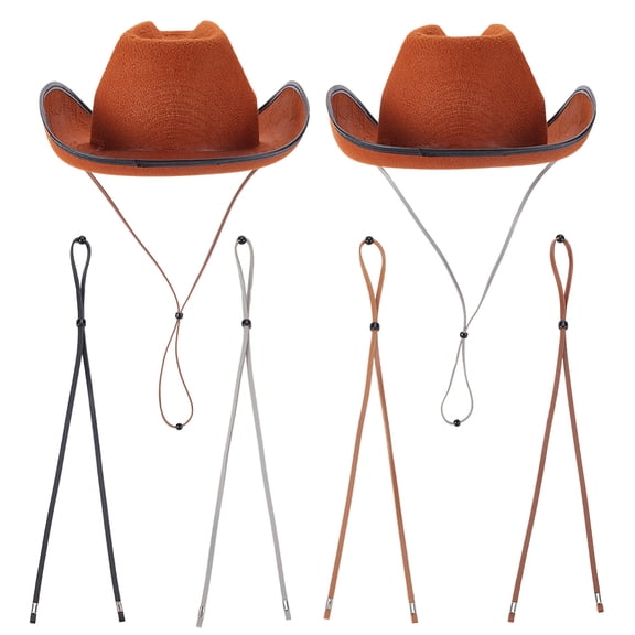 16Pcs 4 Colors Hat Chin Strap Flexible Adjustable PU Leather Cap Band Clips Windproof Flat with Clip for Cowboy and Sun Hats Outdoor Activities