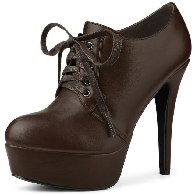 Unique Bargains Women's Platform Stiletto High Heel Ankle Booties Coffee US 9