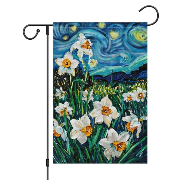 VOCHIC Welcome Spring Garden Flag 12x18 Double Sided Vertical, Burlap Small Daffodil Flower Garden Yard House Flags Outside Outdoor House Hello Spring Summer Decoration (ONLY FLAG)