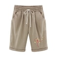 thumbnail image 4 of DeHolifer Shorts for Women Cotton Linen Elastic Waist Dandelion Print Drawstring Loose Casual Shorts Khaki L, 4 of 4