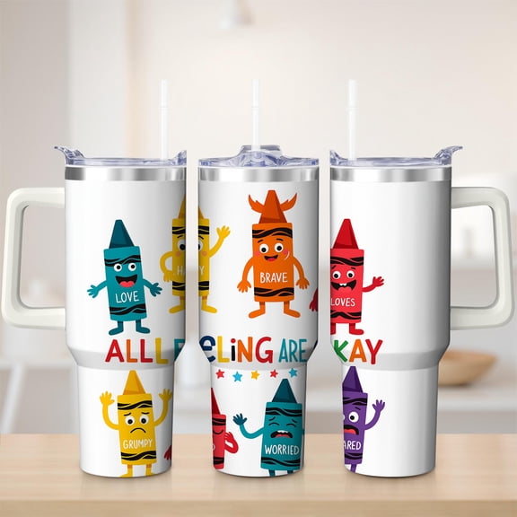 Crayon Character Stainless Steel Insulated Mug with Lid and Handle, 30oz