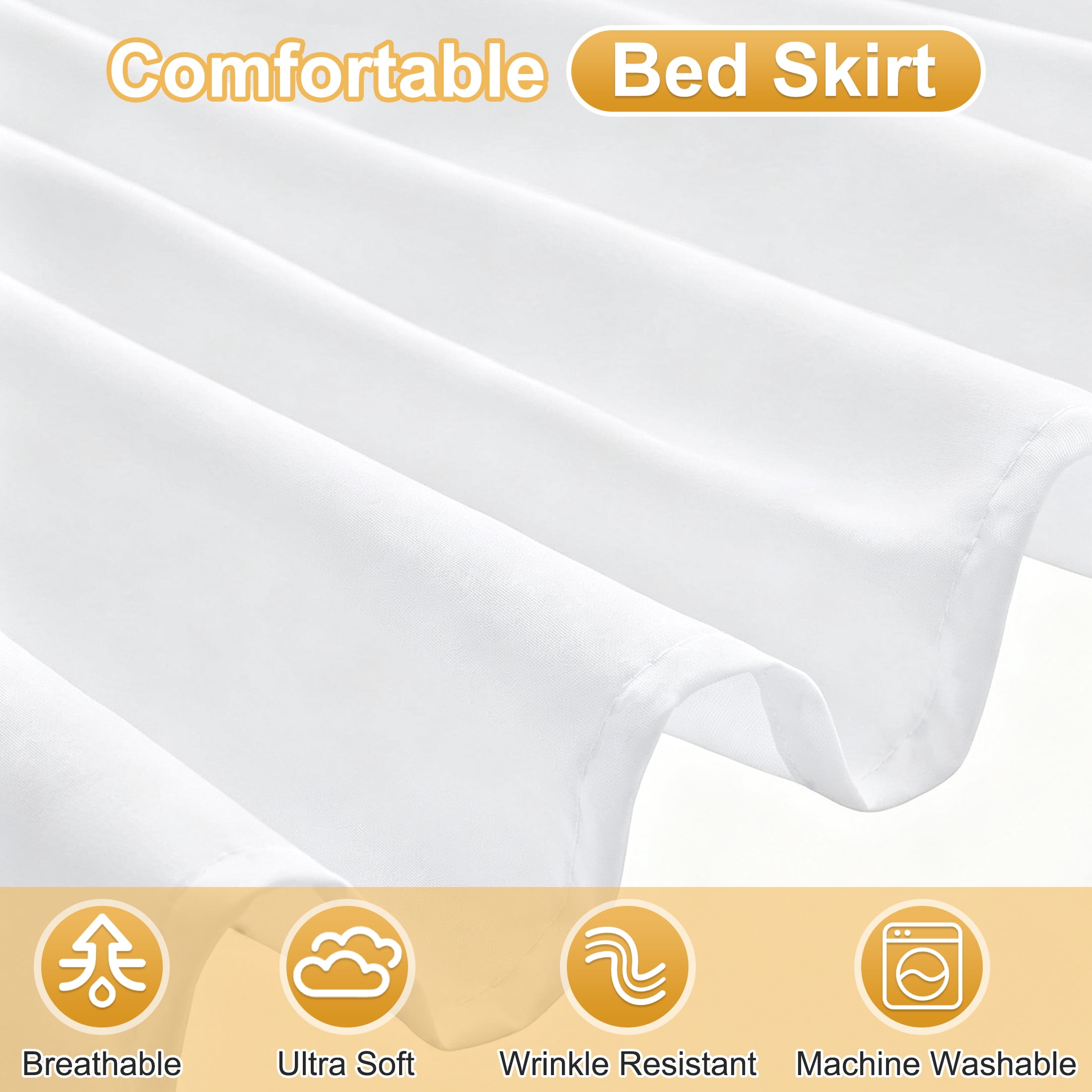 Queen Size Wrap Around Bed Skirt, 15 Inch Drop Elastic Ruffled Bed Skirt, No Lift Mattress Easy‑Fit Dust Ruffle, White Wrinkle Resistant Soft Fabric Bed Skirt