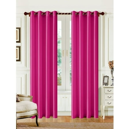 2 PANEL MIRA  SOLID HOT PINK SEMI SHEER WINDOW FAUX SILK ANTIQUE BRONZE GROMMETS CURTAIN DRAPES 55 WIDE X 84" LENGTH