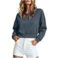 thumbnail image 3 of Meichang Cropped Sweatshirt for Women Plain Crewneck Sweatshirts Fall Long Sleeve Drop Shoulder Pullover Tops Navy M, 3 of 8
