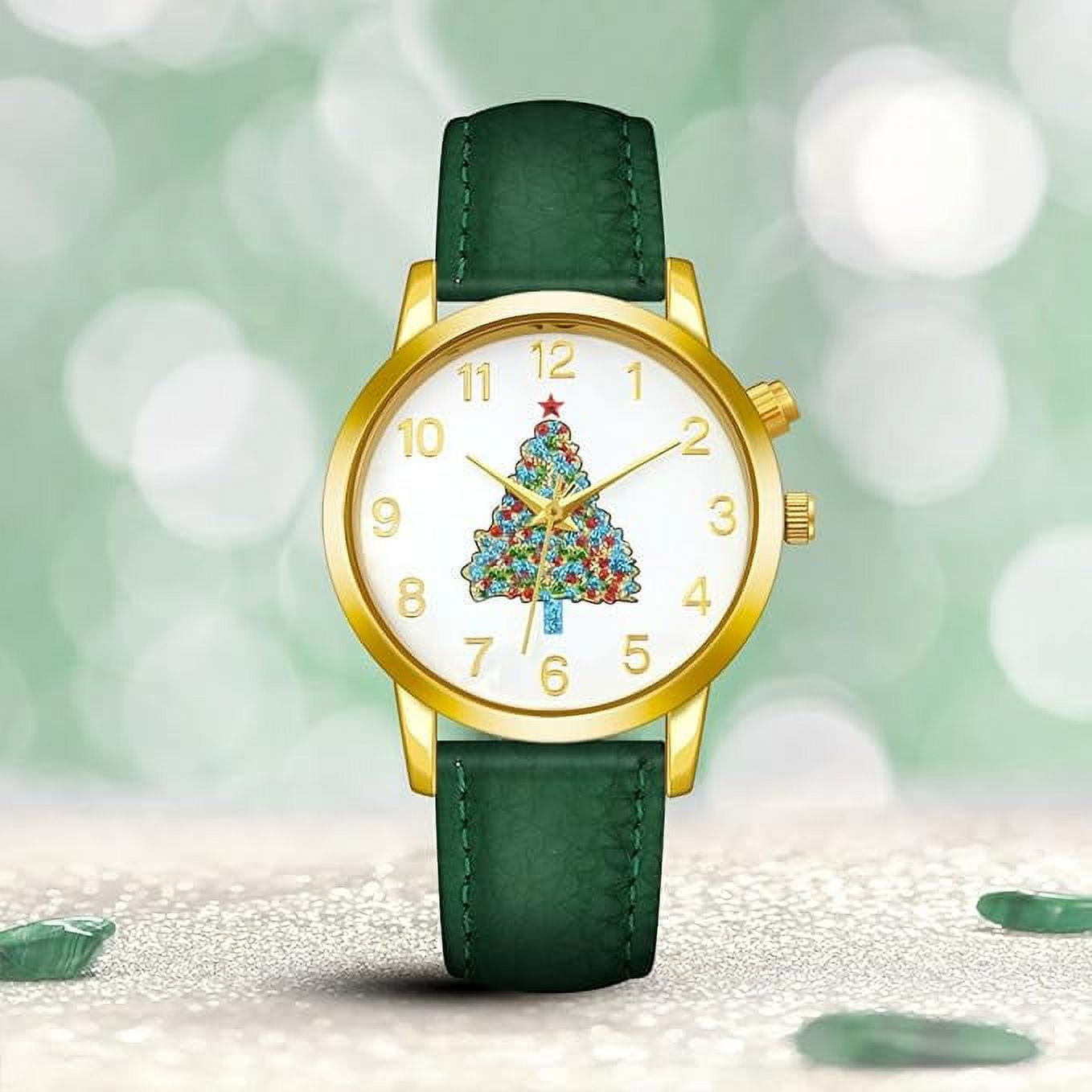 Blekon Collections Women's Quartz 36mm Case Christmas-Themed Leather Two Piece Strap Watch