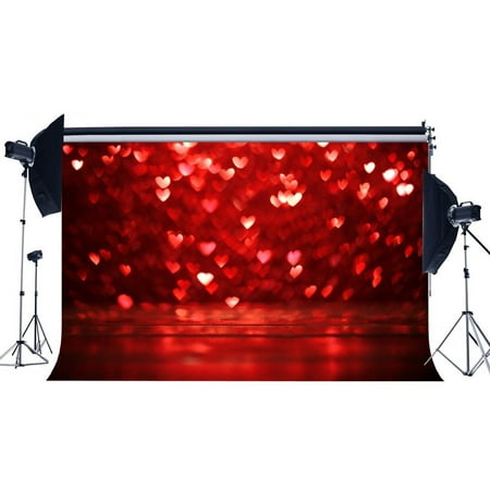 GreenDecor Polyster 7x5ft Photography Backdrop Valentine's Day Hearts Bokeh Halos Glitter Red Sequins Romantic Wedding Backdrops for Baby Adults Lover Portraits Background Photo Studio