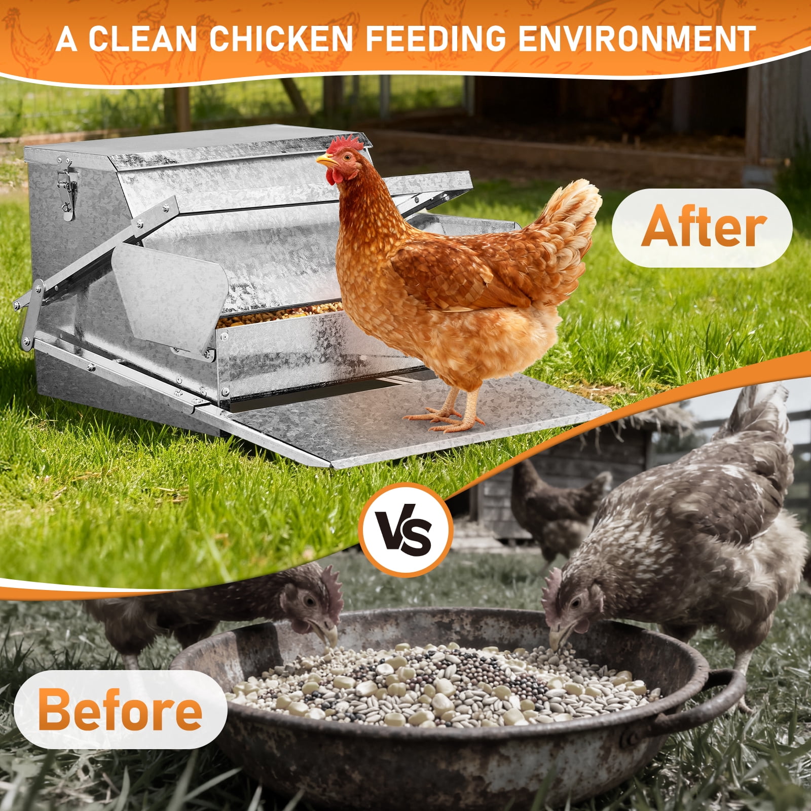Ktaxon Treadle Poultry Feeder, Large Capacity Galvanized Metal Dispenser with Locking Lid, Weatherproof