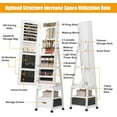 thumbnail image 3 of Homhougo Mirror Jewelry Cabinet LED, 360° Rotating 66" Full-Length Mirror Jewelry Standing With Storage Shelf & Drawer, Floor Standing Jewelry Organizer Cabinet With Wheels,White, 3 of 8