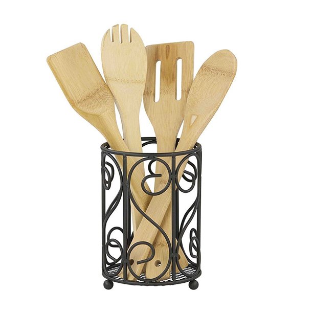 Home Basics Scroll Collection Black Wire Cutlery and Utensil Holder