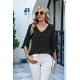 thumbnail image 3 of Womens Dressy Casual Blouses 3/4 Sleeve V Neck Ruffle Tops Business Ladies Summer 2025 Work Shirt Black L, 3 of 5