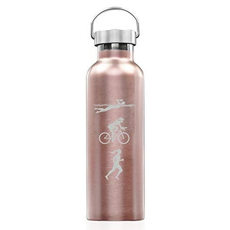 

Rose Gold Double Wall Vacuum Insulated Stainless Steel Tumbler Travel Mug Female Triathlon Swim Bike Run (25 oz Water Bottle)