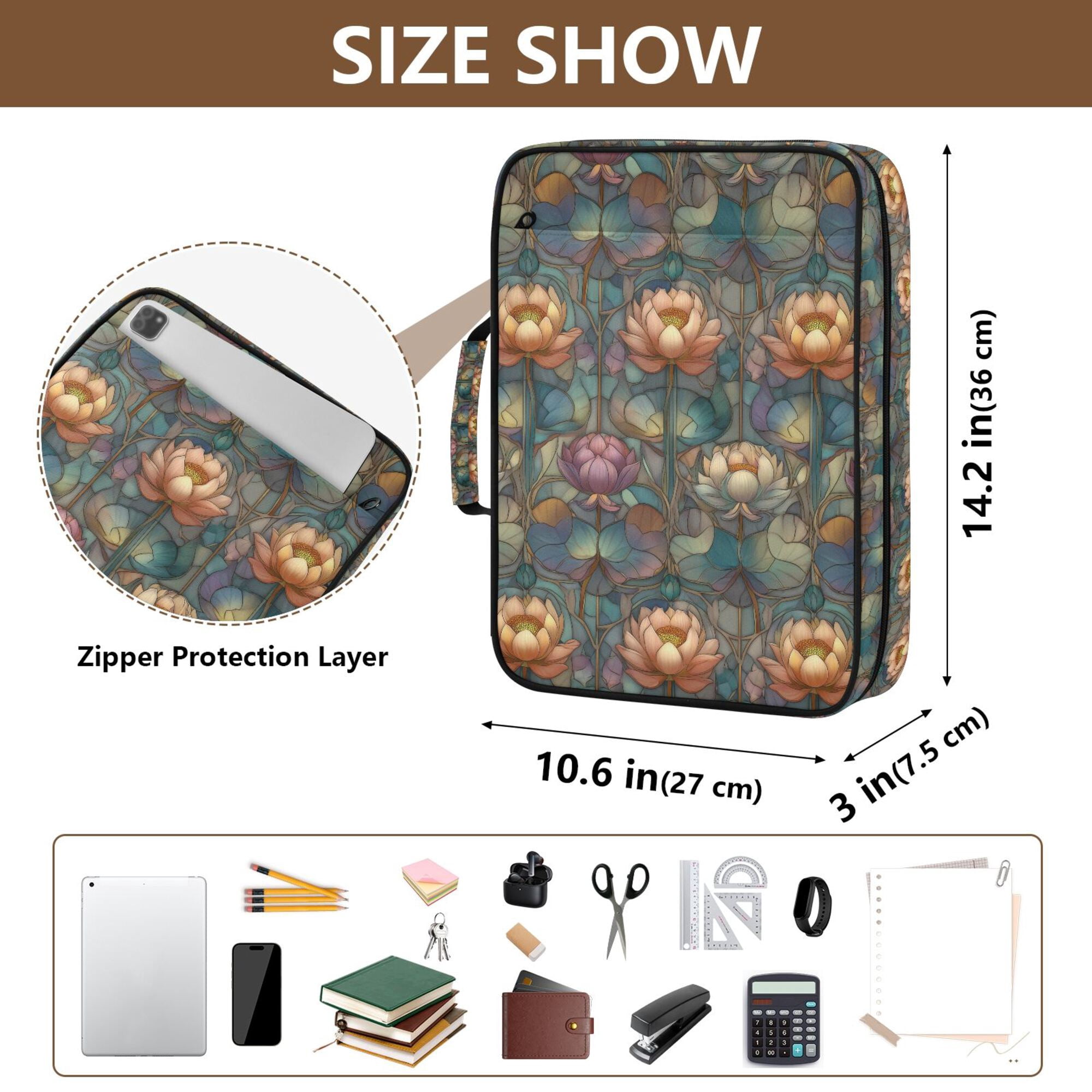 FORMRS Accordion File Folder A4 Size 7-Pocket Expanding Document Organizer Bag with 3 Ring Binder, Abstract Water Lilies Pattern