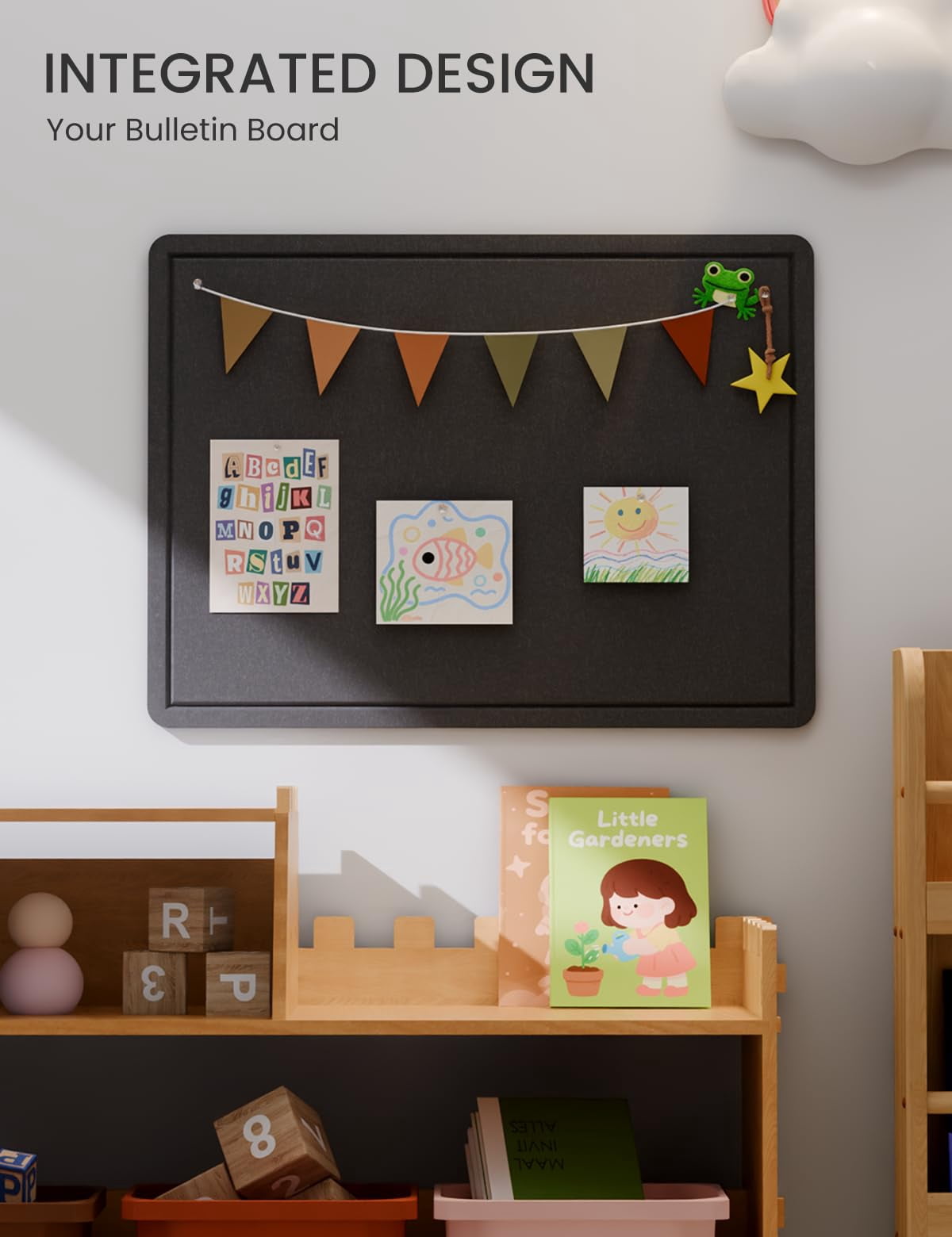 Bulletin Board  23.6" X 17.5" Cork Alternative With 12 Safe Removable Adhesive Tabs Foldable Felt Pin For Home Office Classroom Bedroom Entryway Walls-black