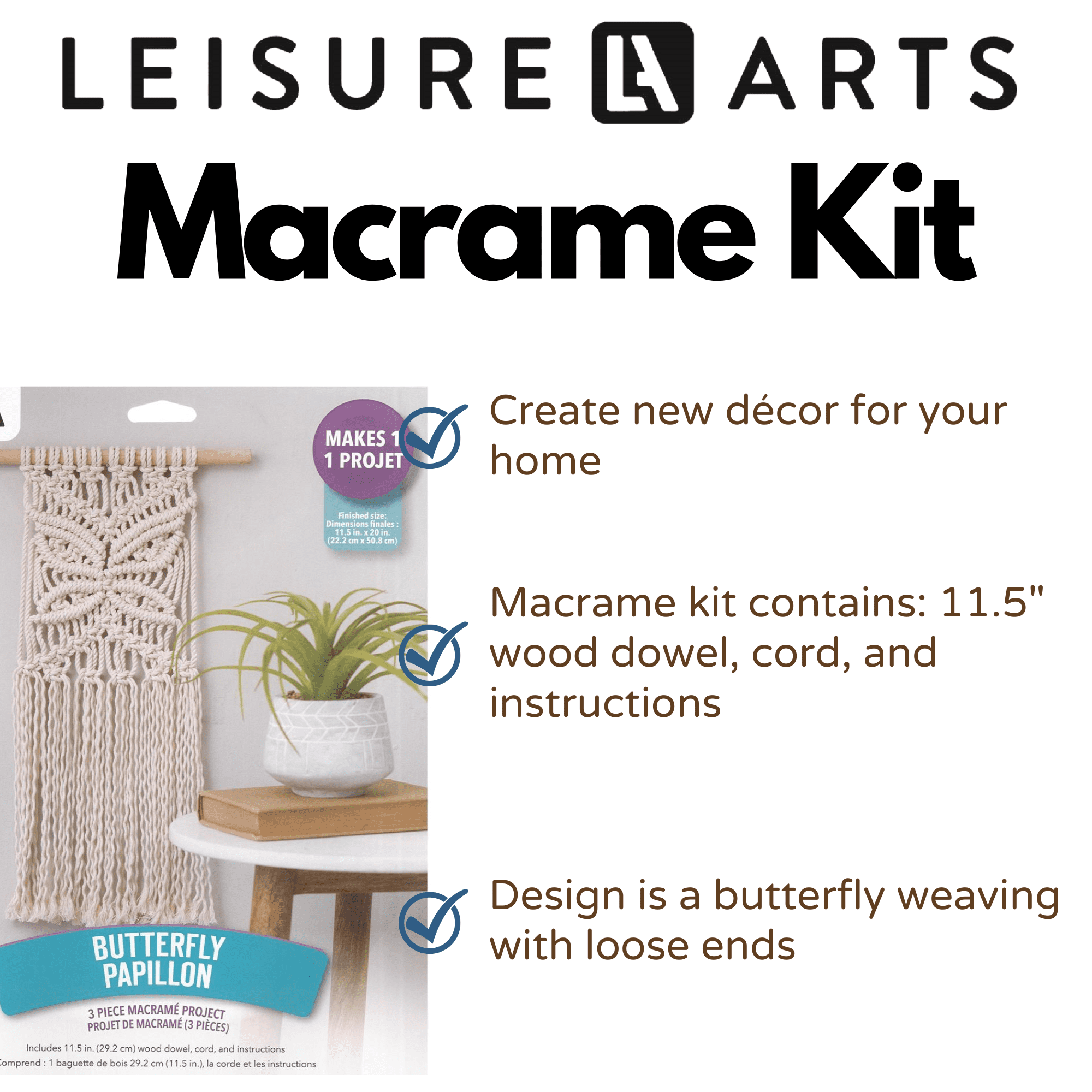 Leisure Arts Macrame Kit Honeybee Basket, Macrame Kits for Adults Beginners,  Macrame Basket Kit, Macrame Beginners Kit, Macrame Kit, Diy Macrame Kit,  Macrame Kit Beginner 