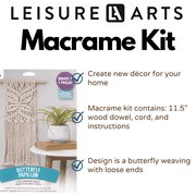 Leisure Arts Macrame Butterfly Kit with Wood Dowel and Cord