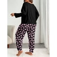 thumbnail image 2 of Musefolio Women Plus Size Casual Two-Piece Set - Long Sleeve Nightgown Set - Casual Clothing - Pullover Round Neck "Good night" Heart Print Relaxed And Cozy Matching Set Fall/Winter Set 1X - 5X, 2 of 7