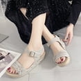 thumbnail image 7 of Womens Sandals Dressy Women's Fashion Casual Spring And Summer Style Solid Color Flower Breathable Round Toe Open Toe One-Line Buckle Thick Bottom Wedge Heel Sandals Gray, 7 of 7