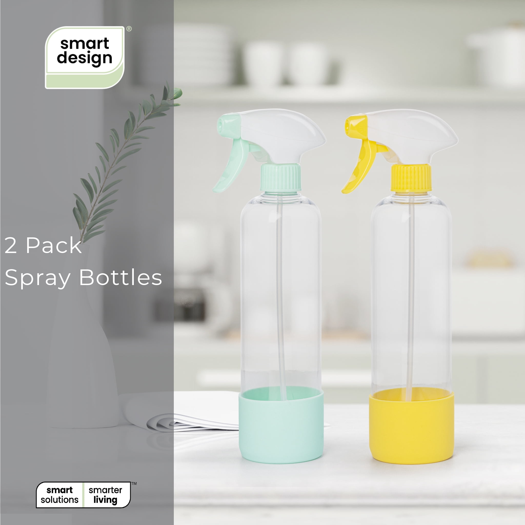 Smart Design 2-Pack Refillable Spray Bottles, 16.9 fl oz Each, Assorted Colors, Reusable and Multi-Use