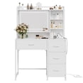 thumbnail image 4 of Vanity Desk with Mirror and Lights, 35.4" Makeup Vanity Table with 4 Fabric Drawers & Storage Shelves, Adjustable LED Lights,Vanity Table for Bedroom, 4 of 8