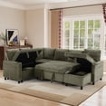 thumbnail image 2 of Ebello Sleeper Sectional Sofa with Pull Out Bed, Storage Seat, Cup Holders, USB Ports & Side Pockets, U Shaped Corduroy Convertible Couch Bed for Living Room, Green, 2 of 10
