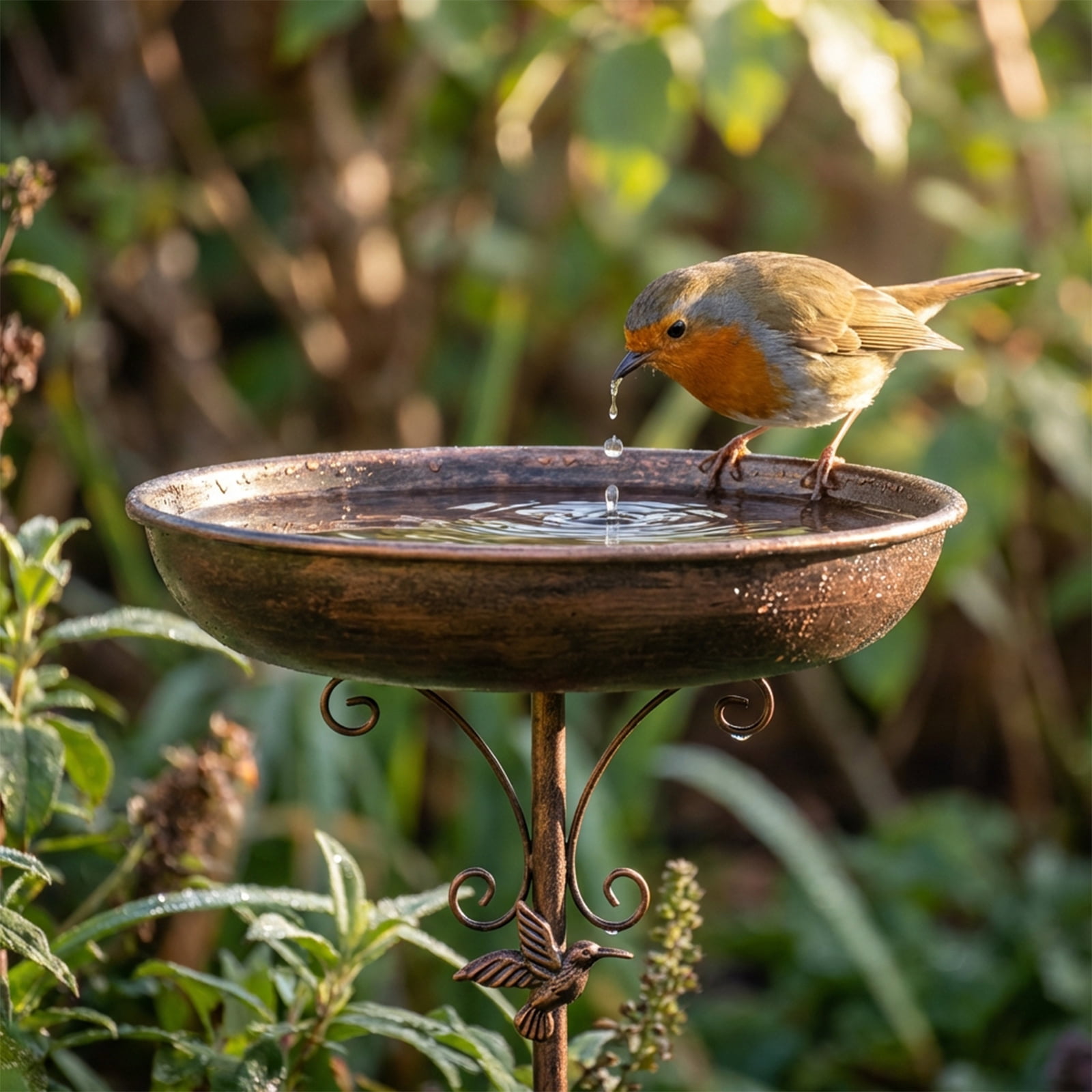 27.55 Inch Height Garden Birdbath, Small Metal Bird Bath for Outdoors, 13.18" Dia Bowl with Stake Birdbaths Garden Yard Lawn Decor