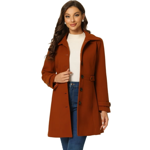 Abrigo Largo de invierno Allegra K Rojo Ladrillo M para Mujer